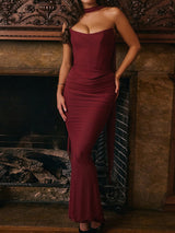 Mor Straplez Korsaj ve Kravatlı Yüksek Bel Etek Takımı