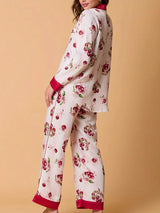 Açık pembe çizgili vişne desenli pijama takımı