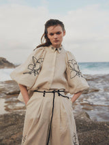 Günlük Keten Çiçekli Takım