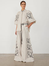 Günlük Keten Çiçekli Takım