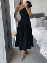 Exquisite One-Shoulder Corsage Midi Dress