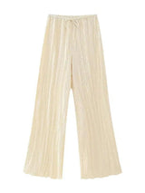 Kolsuz Boyundan Bağlamalı Yüksek Bel Günlük Geniş Paça Pantolon Takım