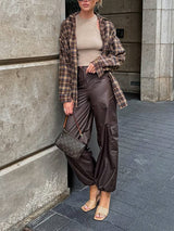 Vintage Ekose Gömlek Kadın Gevşek Pötikareli Kadın Bluz Sonbahar