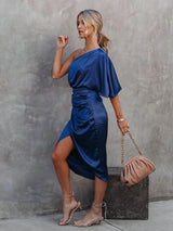 Tek Omuzlu Midi Elbise: Drape Asimetrik