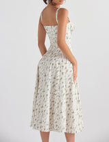 Gül Desenli Balıksırtı Slip Elbise