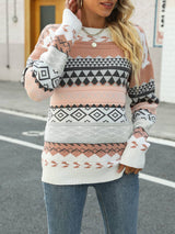 Jakarlı Çok Renkli Patchwork Triko Kazak