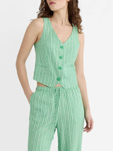 Çizgili V Yaka Kolsuz Takım Elbise Yelek Üst