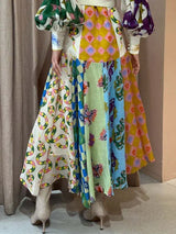 Moda Graffiti Balon Kol Uzun Düzensiz Elbise