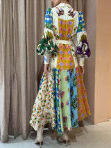 Moda Graffiti Balon Kol Uzun Düzensiz Elbise