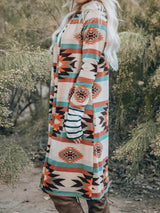 Çok Renkli Geometrik Bloklu Uzun Hırka