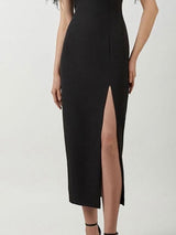 Tek Omuzlu Tüy Midi Elbise