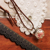 Reçine Preslenmiş Çiçek Kolyeler - Kristal Top Pembe Kız Bahçesi