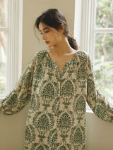 Saten Baskılı Düğmeli Gecelik