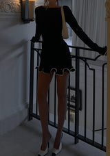 Fırfırlı Uzun Kollu Balo Elbisesi