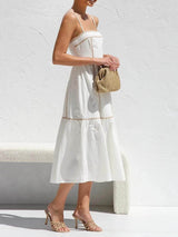 Kontrast Renkli Şeritli Ayarlanabilir Askılı Midi Elbise