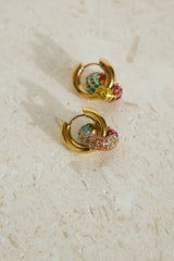 18 Ayar Altın Kaplama Gökkuşağı Kristal Küpe Altın