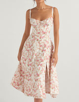 Gül Desenli Balıksırtı Slip Elbise