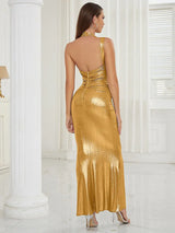 Vintage Halter Askısız Uzun Elbise