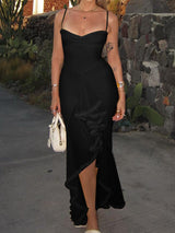 Dalgalı Asimetrik Kolsuz Cami Elbise