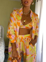 Klasik Desenli Bol Bel Lastikli Cepli Pantolon Takım