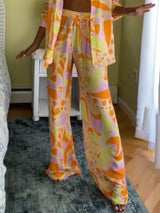 Klasik Desenli Bol Bel Lastikli Cepli Pantolon Takım