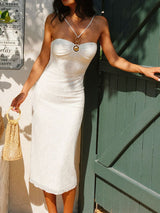 Sırtı Açık Payet Bölünmüş Midi Elbise