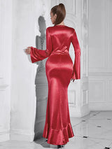 V-Yaka Büzgülü Asimetrik Akşam Elbisesi