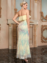 Şık Askısız Payetli Vücut Sıkı Elbise