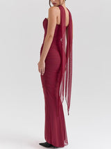 Mor Straplez Korsaj ve Kravatlı Yüksek Bel Etek Takımı