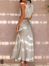 Saten Boyundan Bağlamalı Crop Top + Wrap Mini Etek