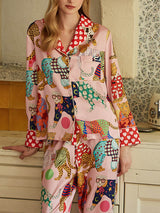 Leopar Desenli İpek Pijama Takımı