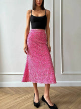 Pembe Payet Desenli Kadife Etek