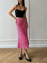 Pembe Payet Desenli Kadife Etek