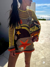 Mercan Resifi İlhamlı Desenli Kroşe Mini Elbise