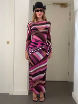 Vivid Mirage Mesh Maxi Dress With Scarf