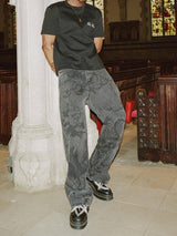 Aşk Tanrısı Desenli Yıkanmış Mavi Kot Pantolon