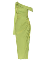 Seksi Asimetrik Omuzlu Uzun Akşam Elbisesi