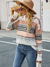 Jakarlı Çok Renkli Patchwork Triko Kazak