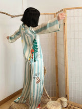 Ev Tekstili - Baskılı Buz İpek Uzun Kollu Pijama Takımı