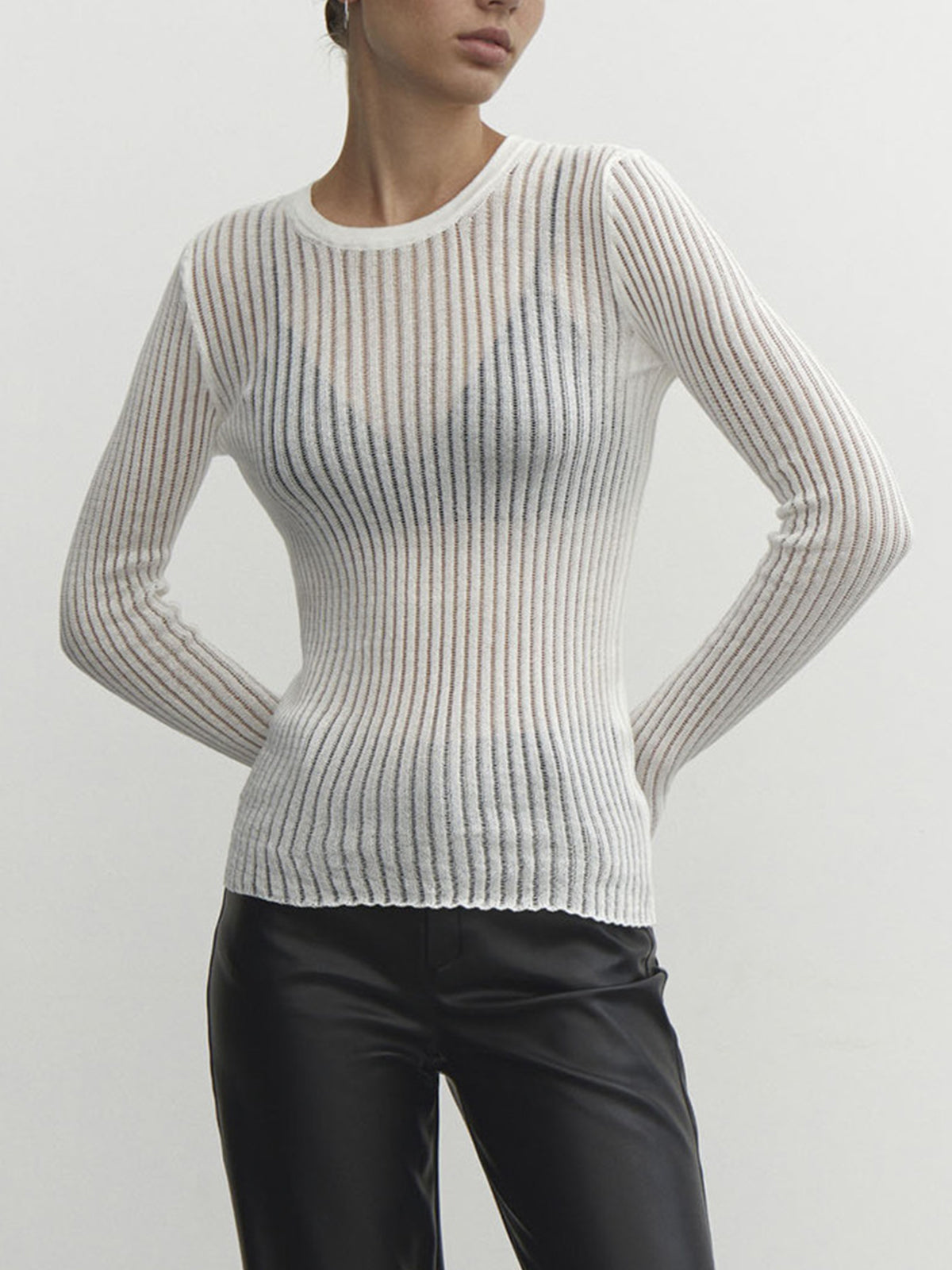 Şeffaf Ribbed Mesh Üst