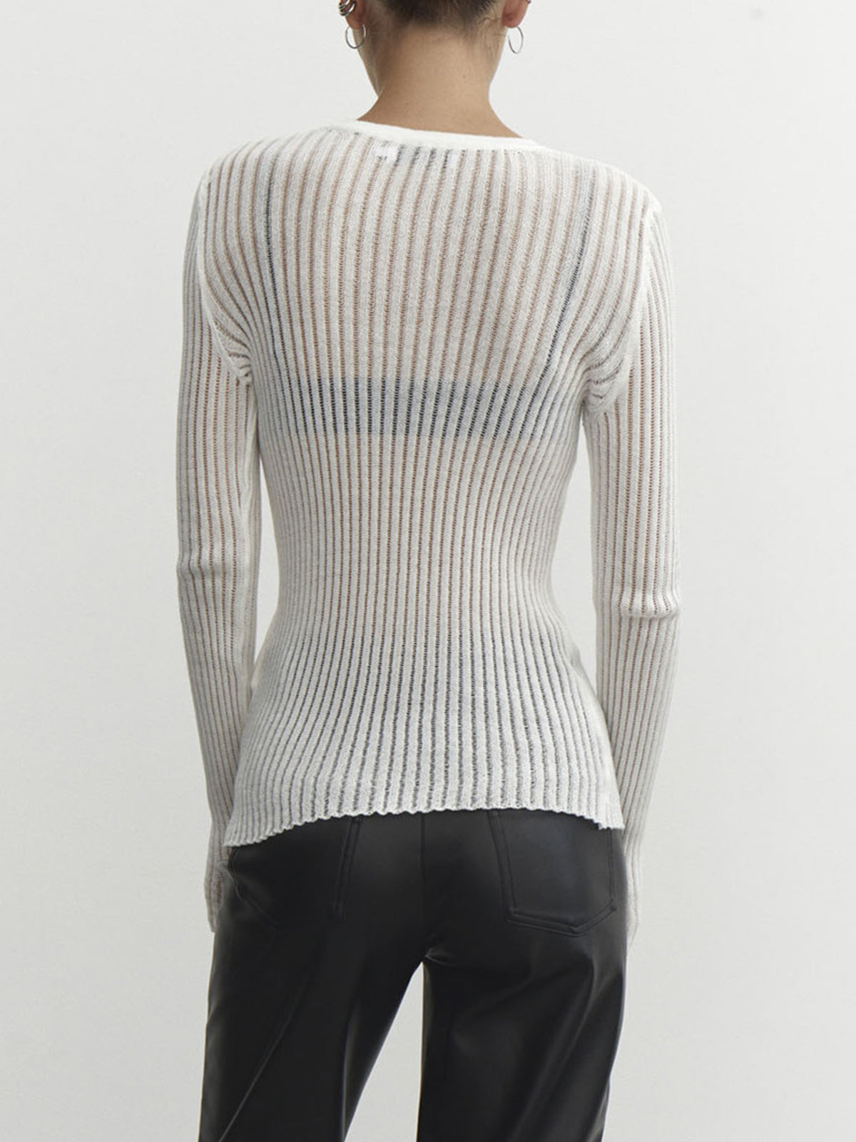 Şeffaf Ribbed Mesh Üst