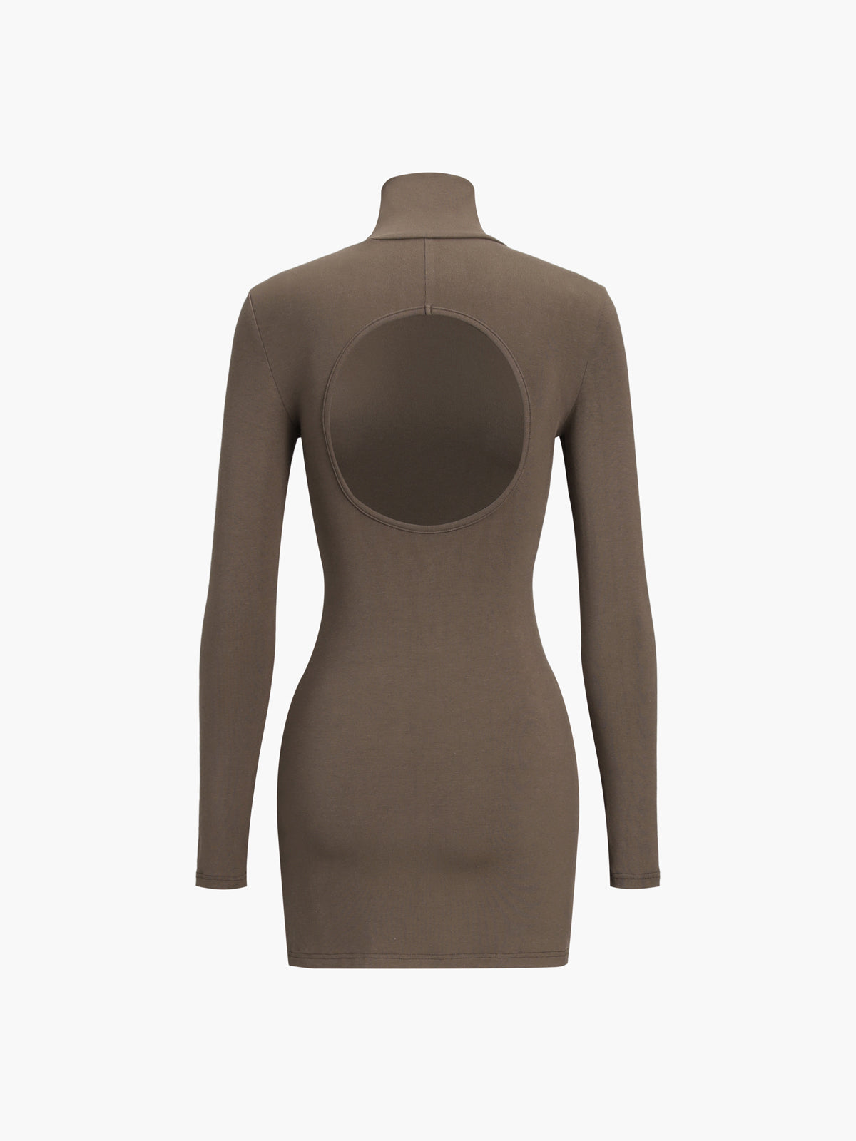 Turtleneck Açık Sırt Uzun Kollu Kısa Elbise