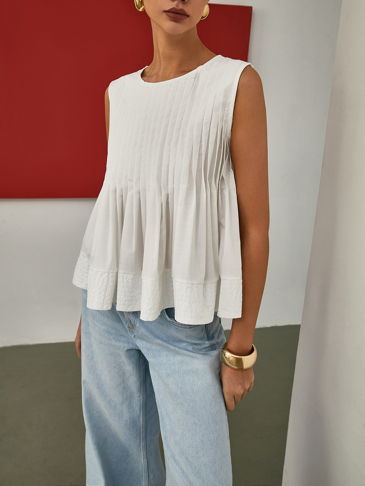 Pliseli Peplum Kolsuz Bluz