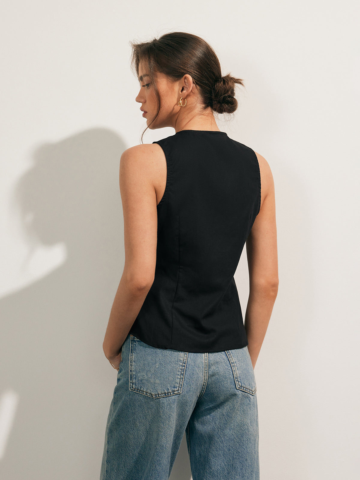 Keten Karışımlı Düğmeli Tank Top