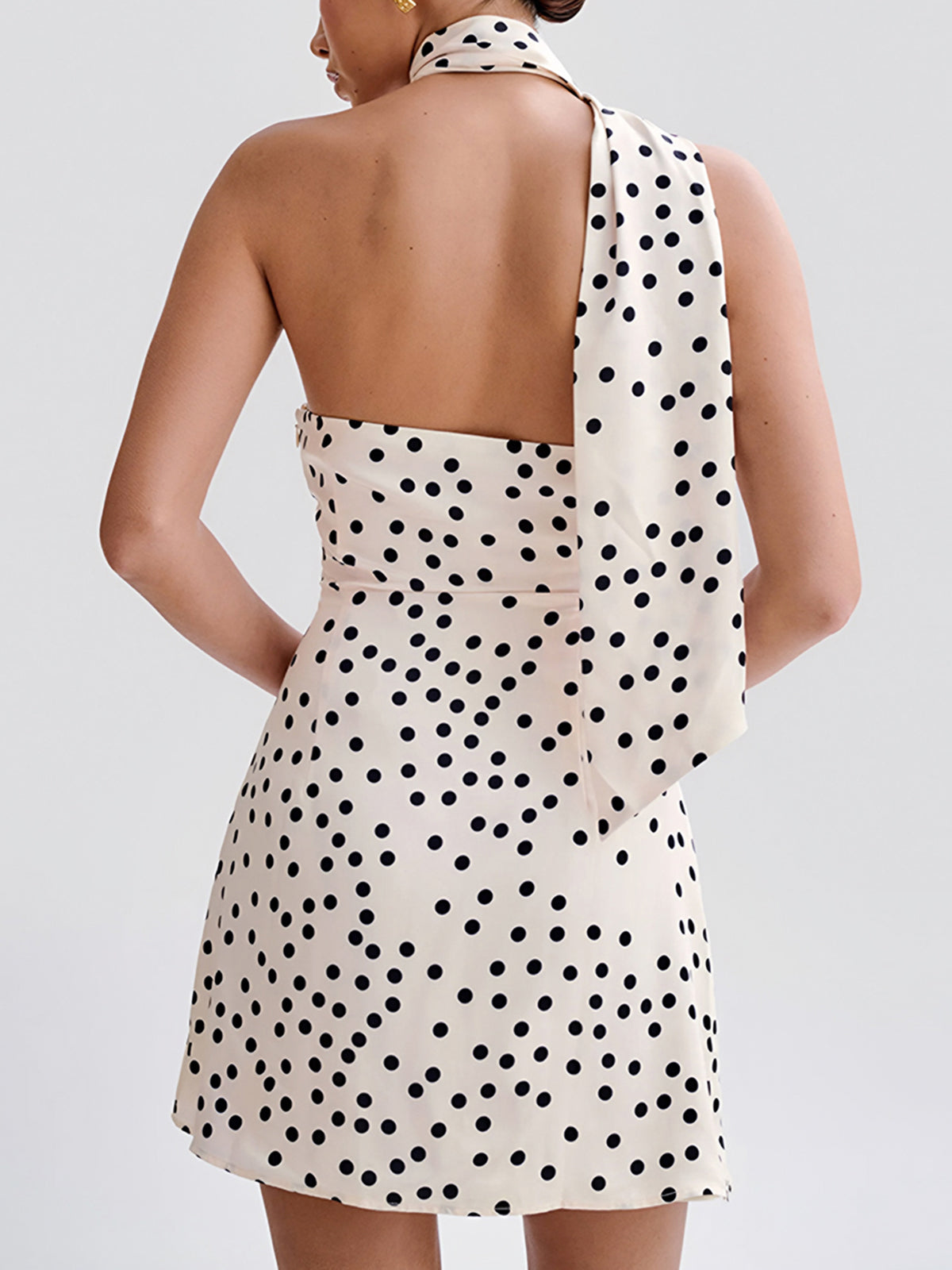 Satin Polka Dot Asimetrik Elbise