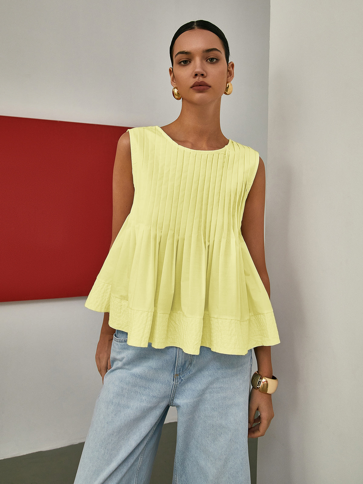 Pliseli Peplum Kolsuz Bluz