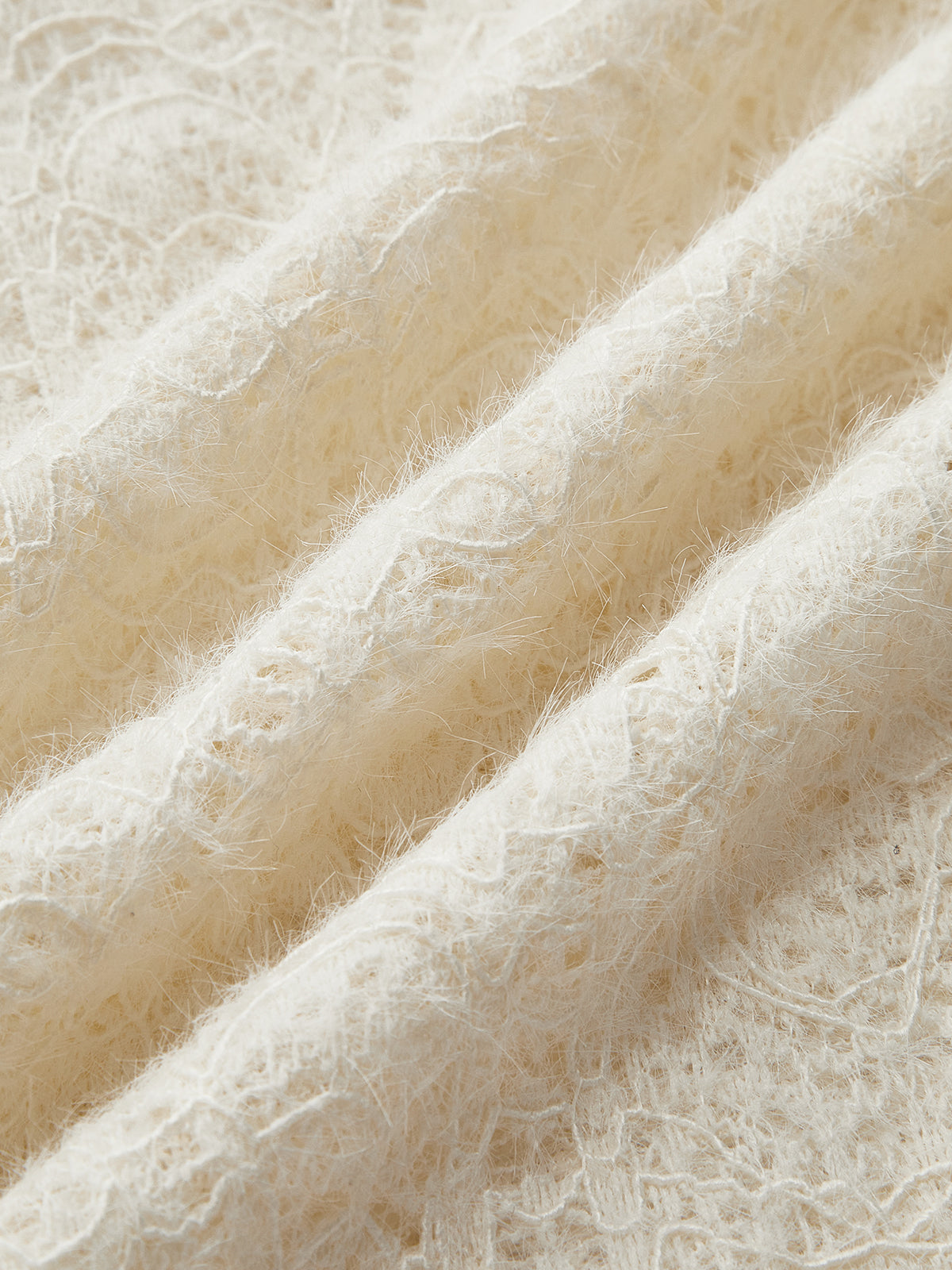 Çiçekli Hollow Knit Yuvarlak Yaka Uzun Kollu Üst