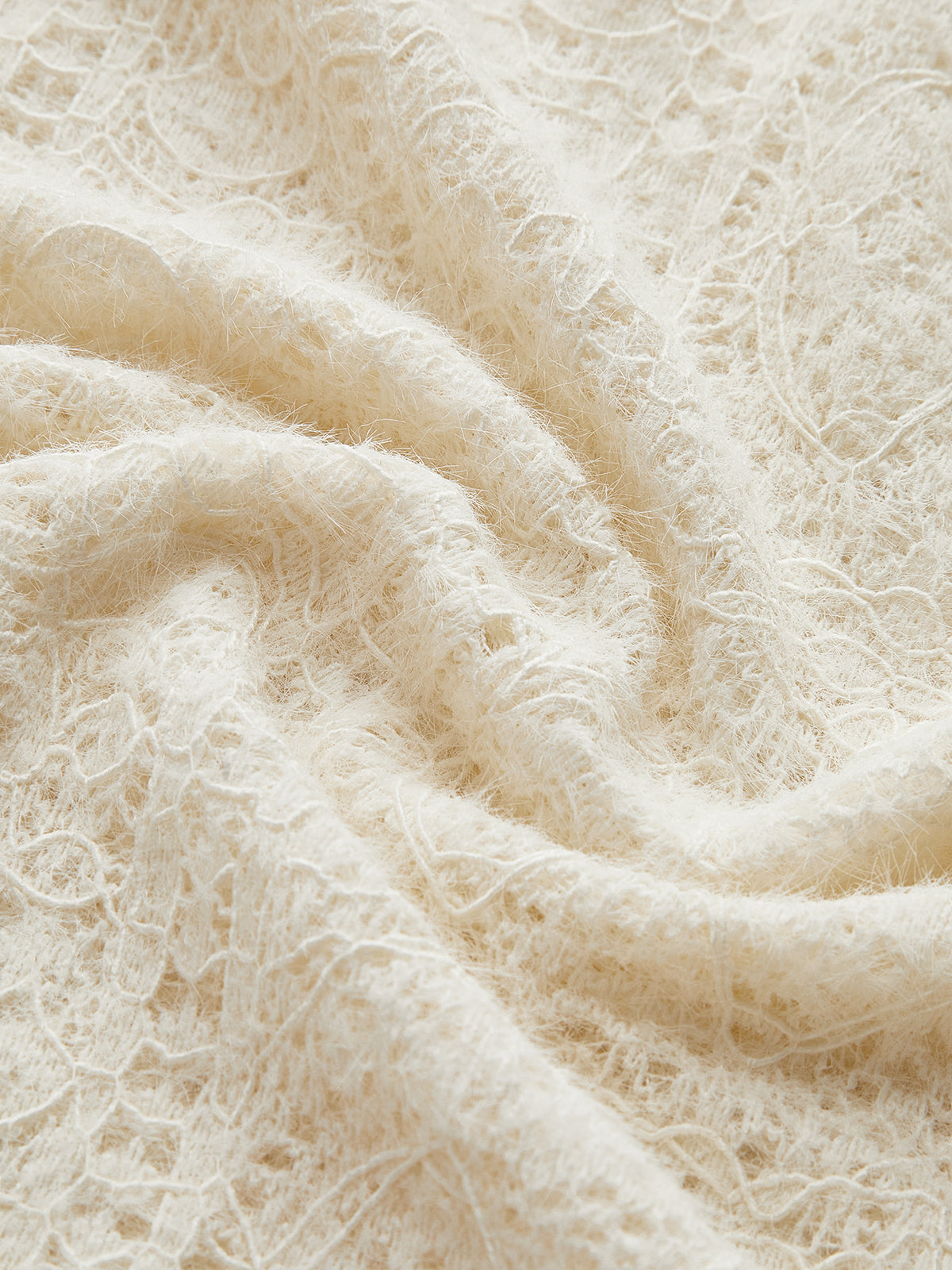 Çiçekli Hollow Knit Yuvarlak Yaka Uzun Kollu Üst