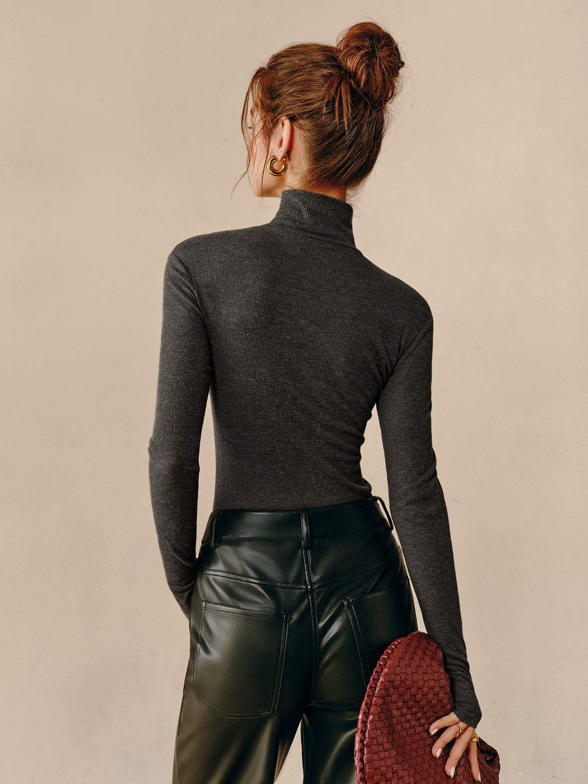 Turtleneck Ribana Fermuarlı Tişört