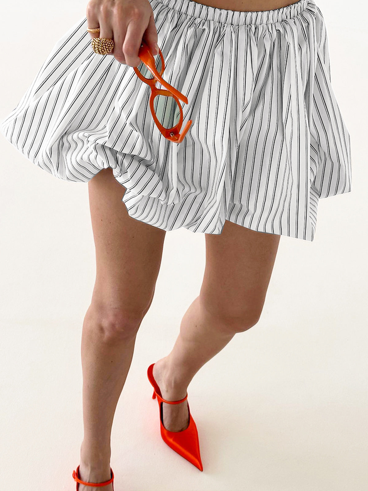 Pinstripe Elastik Bel Balon Etek
